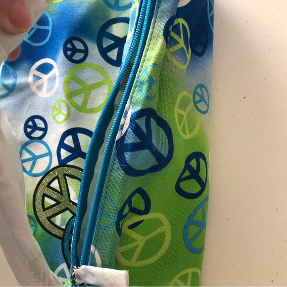 Blue Green Peace Sign Cotton Canvas Crossbody Shoulder Bag Bohemian Hippie Bag - Picture 8 of 14